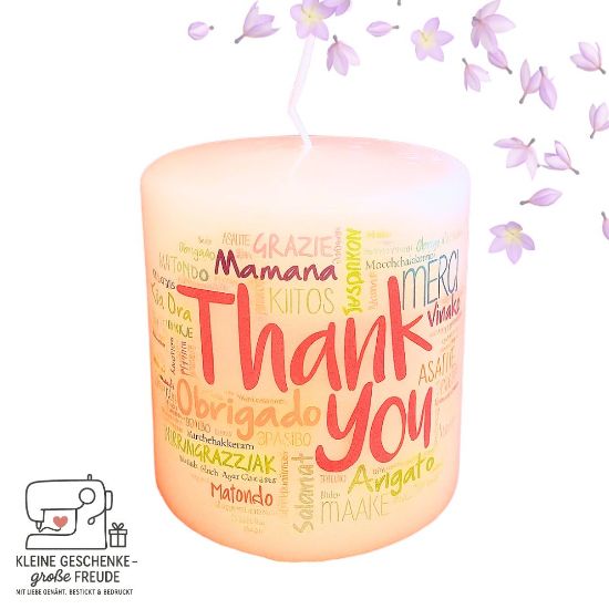 Bild von „Thank You“-Kerze – liebevoll bedruckte Dankeskerze in vielen Sprachen