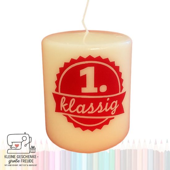 Bild von Kerze „1.klassig“ – Geschenk für Lehrerinnen & Lehrer